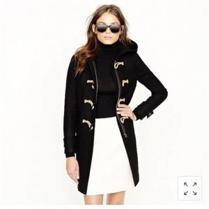 J Crew Italian Stadium‎ Cloth Womens 0 Wool Silk Black Toggle Duffle Jacket Coat